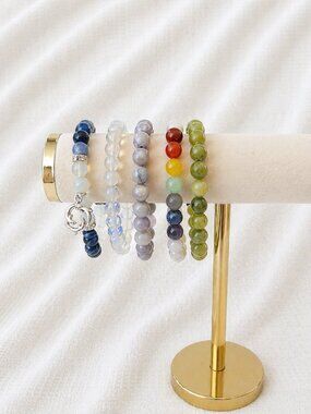Set of 5 Gemstone Bracelets: Opalite Tiffany‎ Stone Plus More